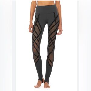 ALO Yoga Gray High-Waist Leggings with Sheer Mesh Panels